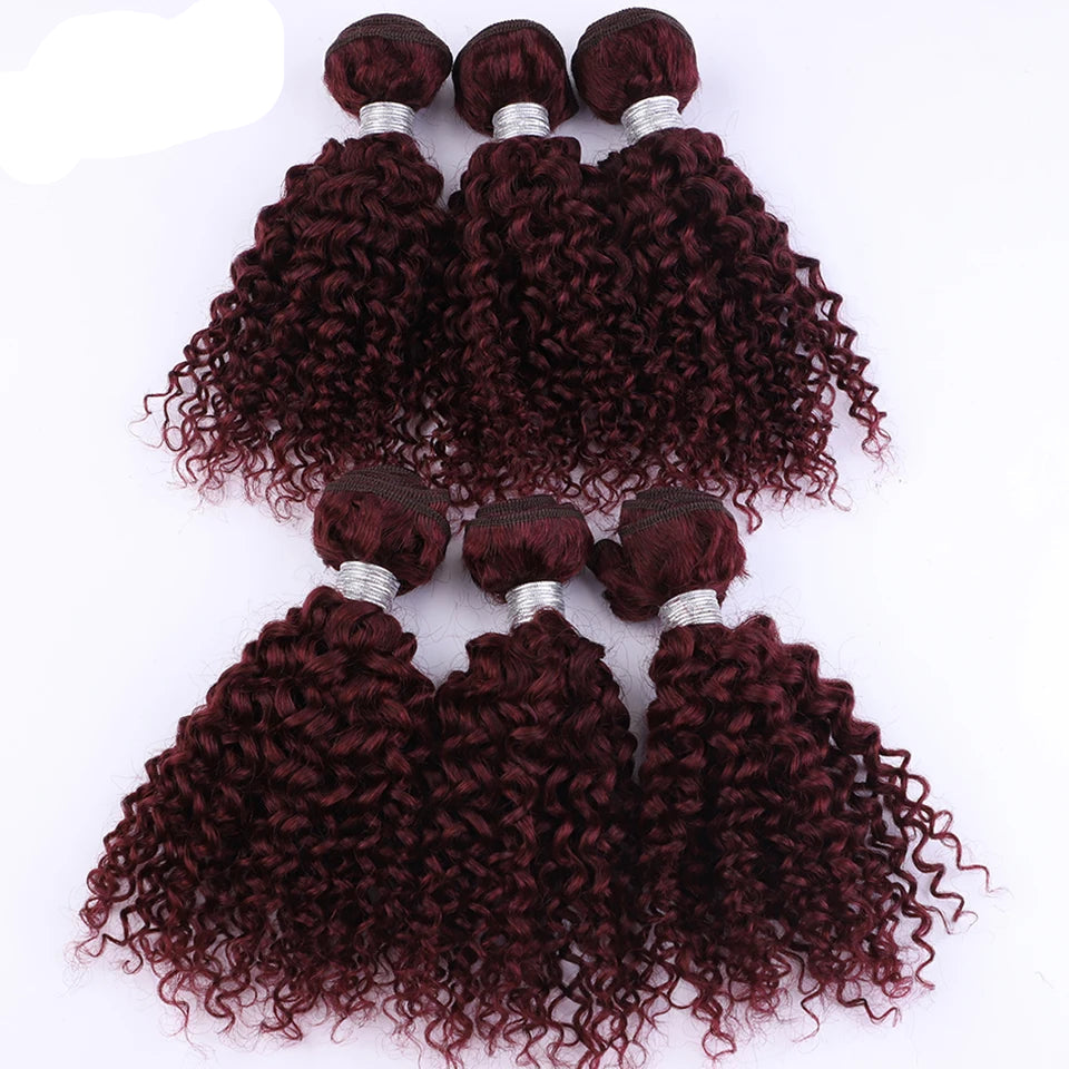 Brazilian Kinky Curly Human Hair Bundles | 100% Remy Jerry Curly Extensions 6Pcs 99J Luxegan