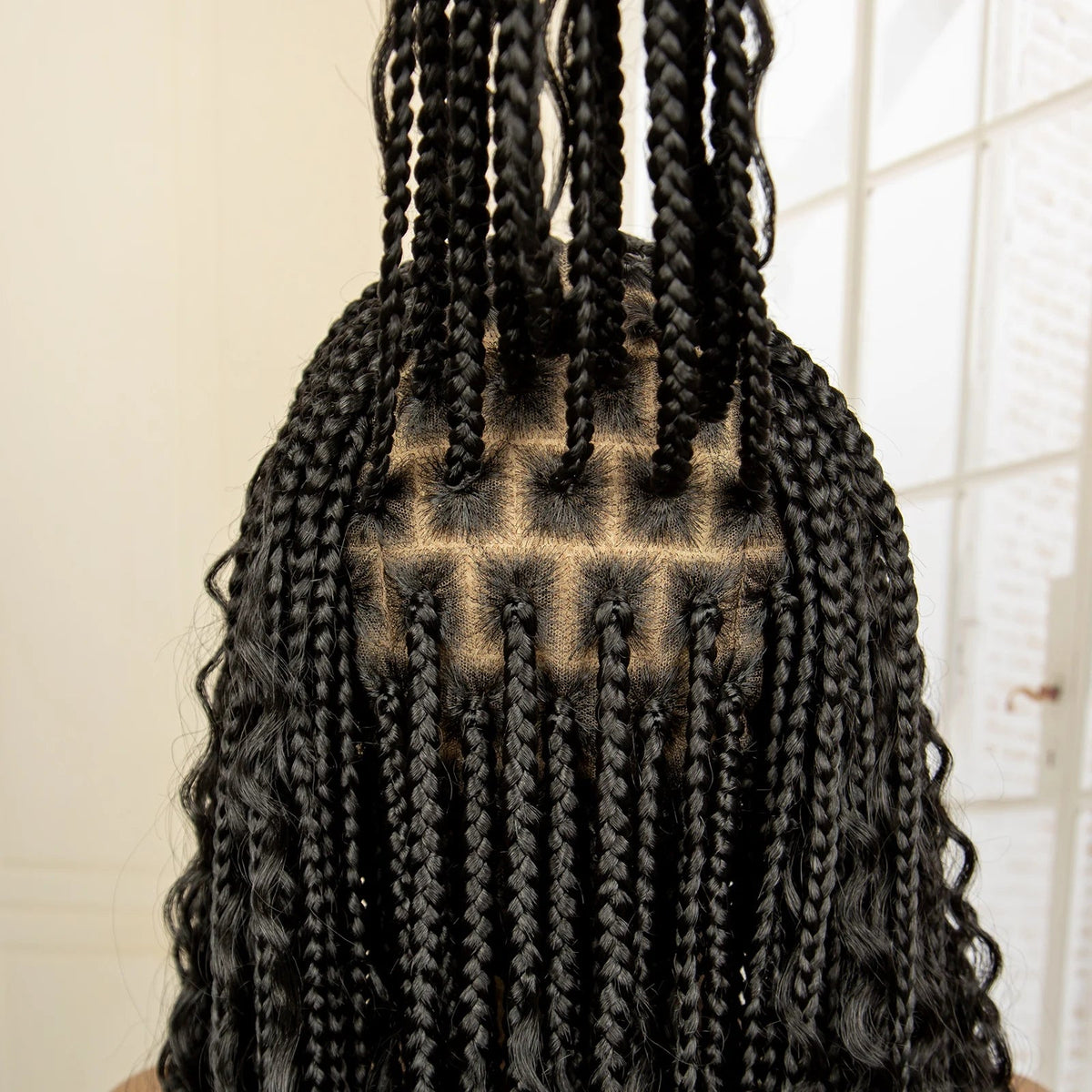 36 Inches Long Boho Braided Wigs with Baby Hair Synthetic Full Lace Knotless Box Braiding Wig with Curly Lace Frontal Wig Luxegan