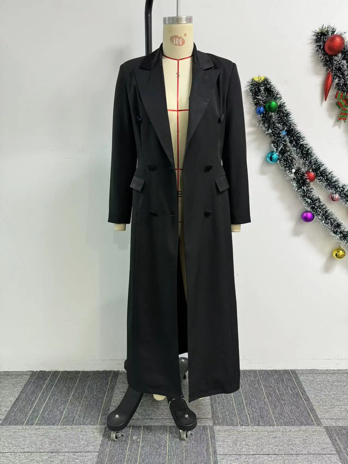 Double-Breasted Notched Lapel Long Sleeve Maxi Dress – Slim Sheath, Empire Waist Luxegan