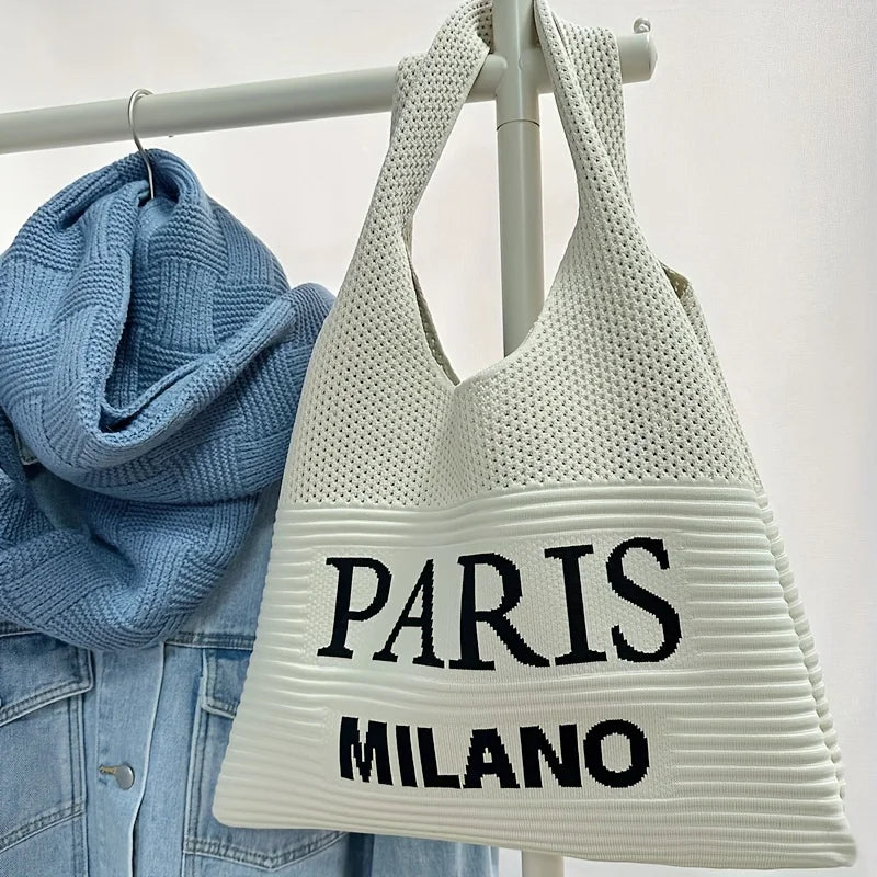 New Style Flying Knitted Letter Bag | Fashion Versatile One-Shoulder Commuter Tote & Portable Makeup Handbag Luxegan