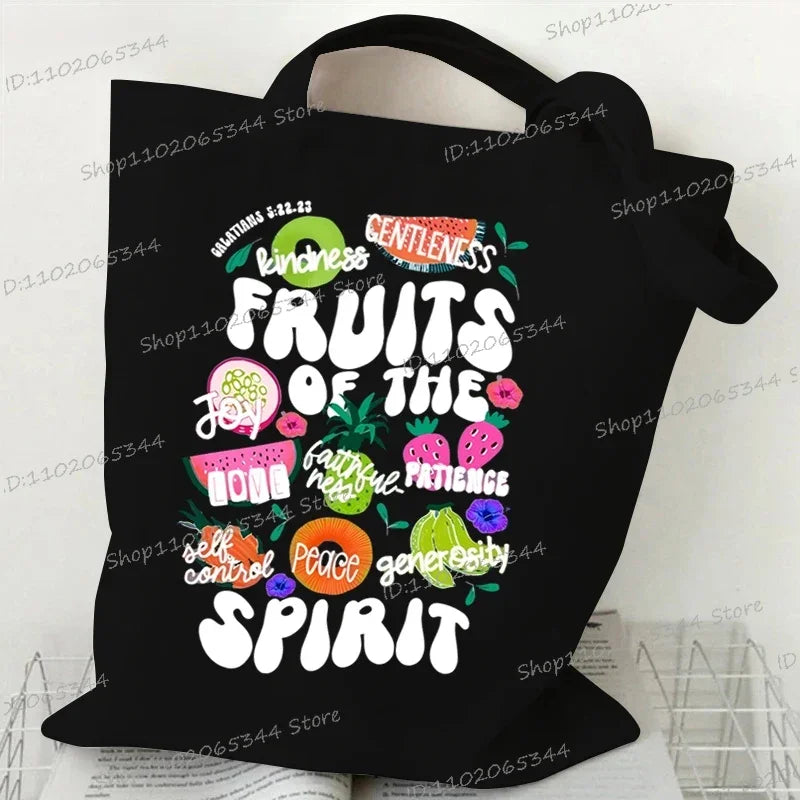 Vintage Wildflower Canvas Tote Bag | "Fruits of The Spirit" Religion Faith Shoulder Bag | Bohemia Casual Handbag for Teenagers (Unisex) Luxegan