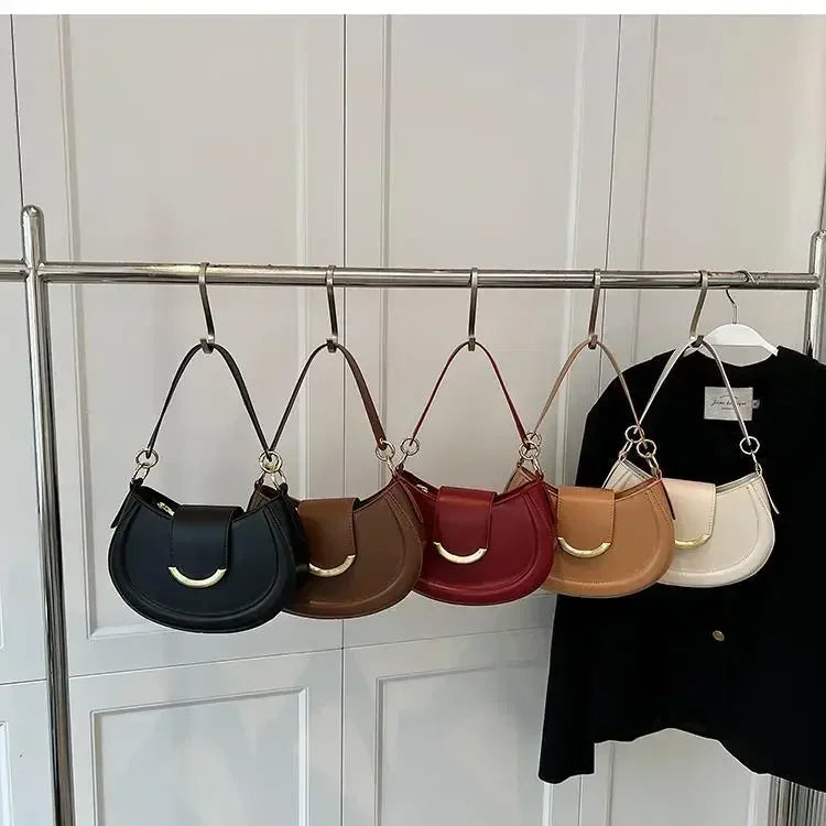 Designer Trend Leather Underarm Bag | Sophisticated Solid Color Small Armpit Shoulder Bag | Elegant Casual Bucket Shaped Handbag | Luxury Soft PU Leather Crossbody with "Dignified" Magnetic Hasp Luxegan