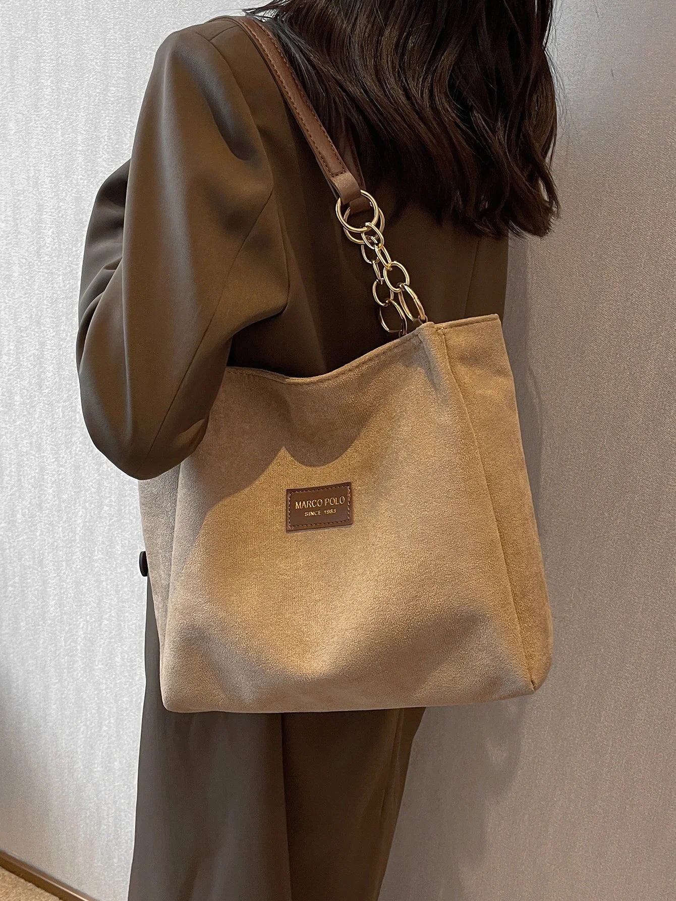Large-Volume Suede Commuter Tote Bag | Stylish One-Shoulder Handbag