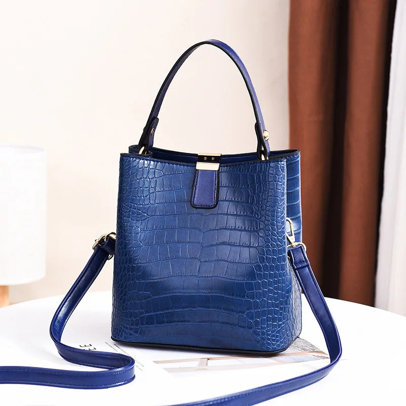 Crocodile Pattern Bucket Shoulder Bag | Large Capacity Handbag & Crossbody Purse Luxegan