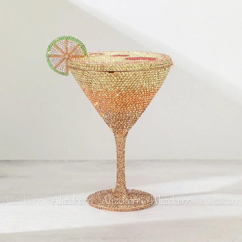 Gorgeous Goblet-Shaped Crystal Evening Bag | Sophisticated Sparkling Diamond Lemon Purse | Elegant Metal Party Handbag | "Dignified" Hard-Shell Metallic Minaudière for High-Fashion Weddings Luxegan