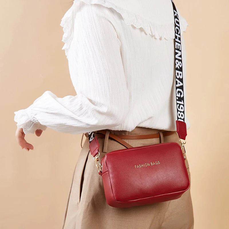 PU Leather Solid Square Bag | Soft Fashion Letter Strap Crossbody Messenger Bag Luxegan