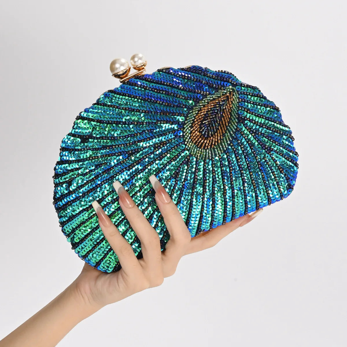 Retro Embroidery Sequin Shell Clutch | Sophisticated "Bowling Shape" Silhouette | Luxury Designer Evening Handbag | "Dignified" High-Performance Polyester Essential for Radiant Versatile Styling Luxegan