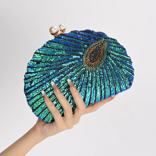Retro Embroidery Sequin Shell Clutch | Sophisticated "Bowling Shape" Silhouette | Luxury Designer Evening Handbag | "Dignified" High-Performance Polyester Essential for Radiant Versatile Styling Luxegan