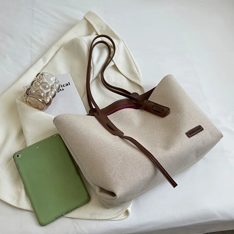 Women’s Casual Large Capacity Canvas Shoulder Bag | Soft Multi-Purpose Satchel Handbag | Durable Solid Canvas Shopper for Travel, Work, and Daily Use Luxegan