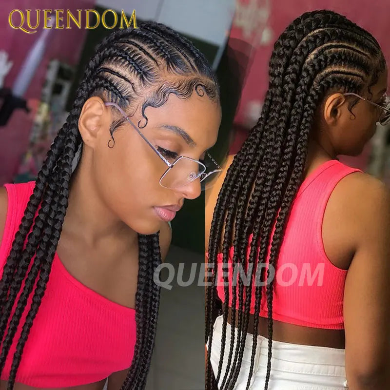 Synthetic Full Lace Cornrow Box Braided Wig 36" Lace Front Wigs Jumbo Braids Wig For Black Africa Women Braids Wig Braiding Wigs Luxegan