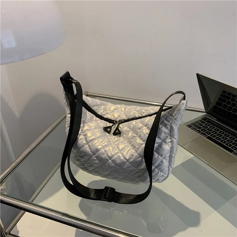 Fashion Nylon Padded Handbags Female | Large Capacity Top-Handle Bags & Solid Color Crossbody Bags (Winter Down Women Shoulder Bags) Luxegan