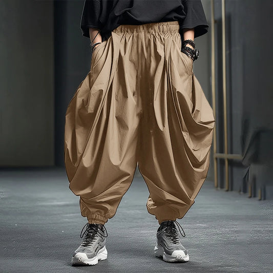 Irregular Drop-Crotch Harem Pants | Sophisticated Mid-Waist Wide-Leg Silhouette | Elegant "Full-Length" Streetwear Joggers | "Dignified" Pleated Loose Trousers for Radiant Versatile Styling Luxegan