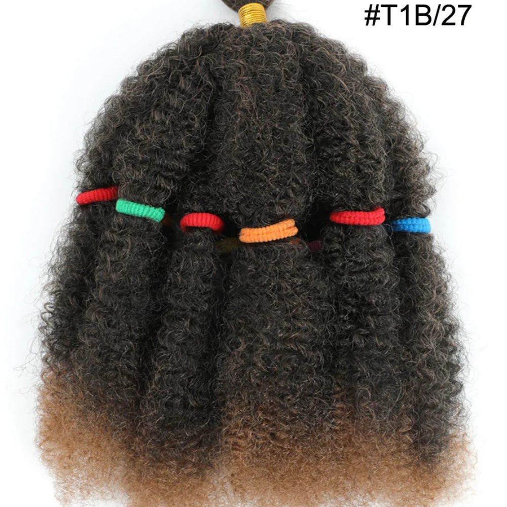 12-Inch Afro Kinky Curly Synthetic Braiding Hair Bulk - Ombre Marley Twists Crochet Extensions - Low Temperature Fiber Afro Twist Bulk Hair for Protective Styles (10 Strands/Pack, 50g) Luxegan