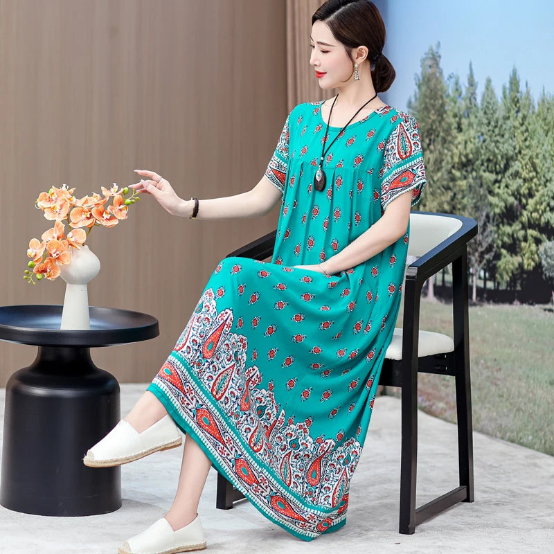 New 2025 Women Dress Female Casual short Sleeve cotton Dresses loose solid Vintage Sweet Clothing Vestidos  vestido verano