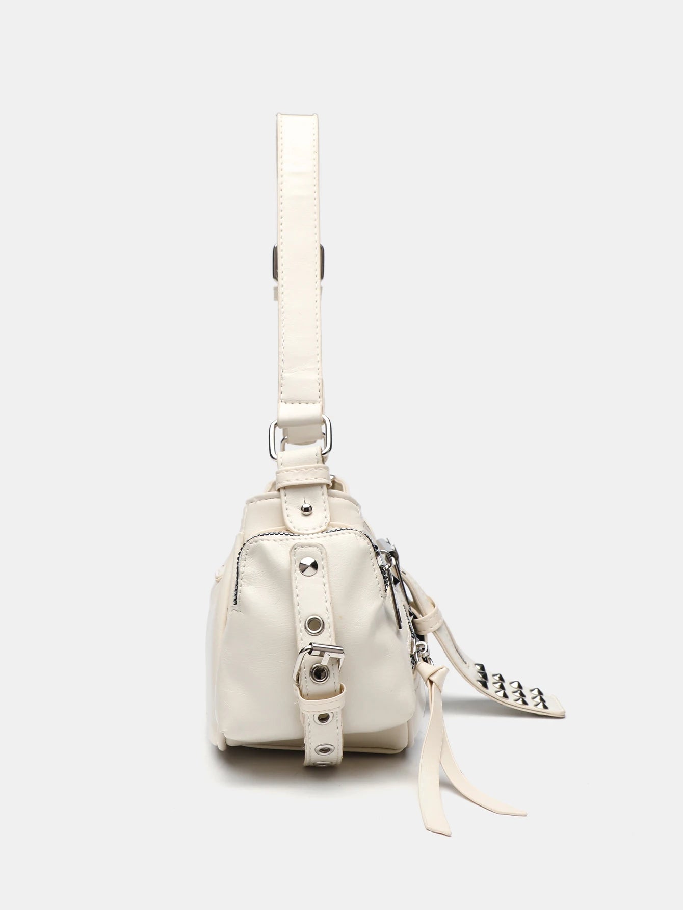 Punk Girl Style Rivet Underarm Bag | Solid Color PU Motorcycle Style Single Shoulder Crossbody Messenger Bag Luxegan