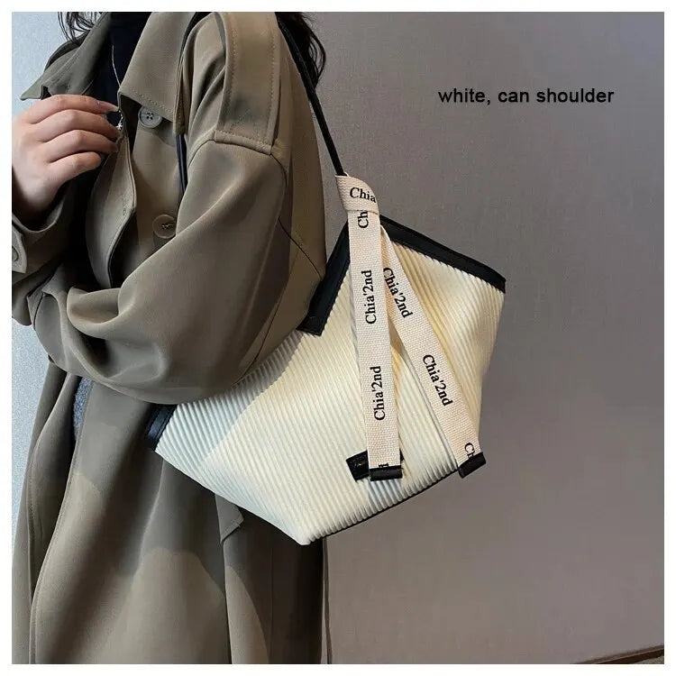 Korean Style "Big Bag" Women's Casual Tote | Versatile All-Match Commuter Shoulder Bag | Fashionable Student Handbag with Ribbon Decoration | High-Quality PU Leather Daily Carry (Model ZY052) Luxegan
