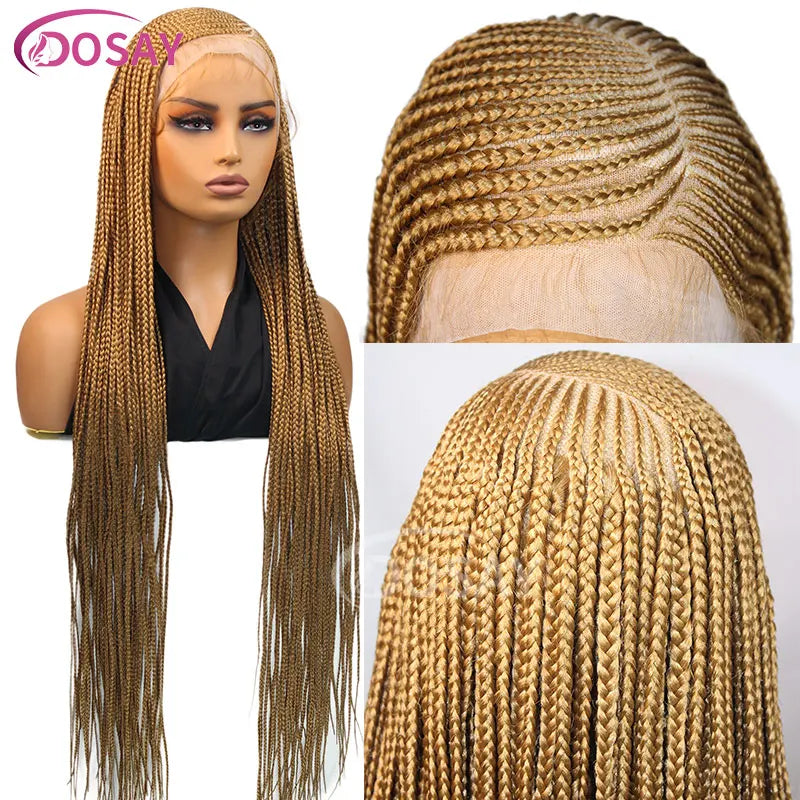 36" Full Lace Frontal Braids Wig Synthetic Side Part Knotless Cornrow Braided Lace Front Wig Twist Braided Faux Locs Braid Wigs Luxegan