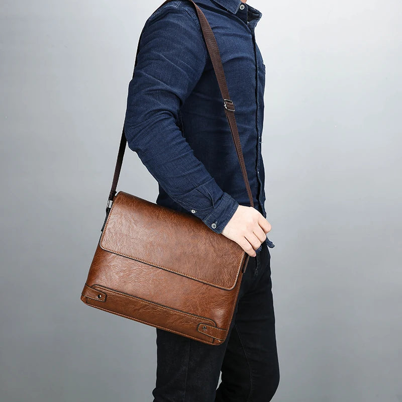 Large Capacity PU Leather Business Bag | Men's Fashion Shoulder & Work Crossbody Satchel Luxegan