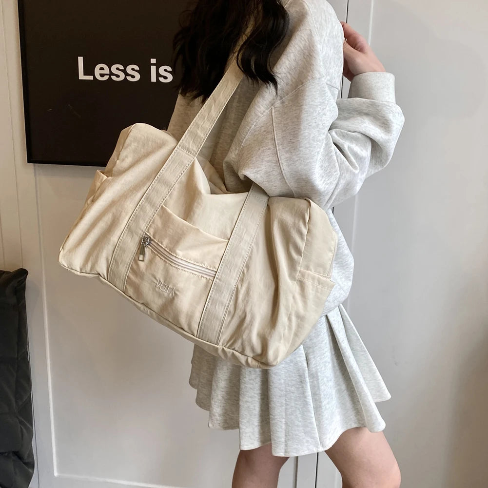 Unisex Simple Crossbody Bag Oxford Cloth Everyday Overnight Bag | Solid Color Lightweight Tote Handbag Outdoor Short Trip Bag Luxegan