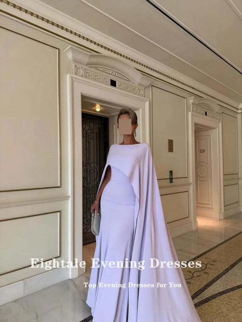 Women's Elegant O-Neck Prom Evening Gown | Customized Stretchy Satin Cap Sleeve Dress | Simple Illusion Wedding Party Dress | Built-In Bra Floor-Length Luxegan