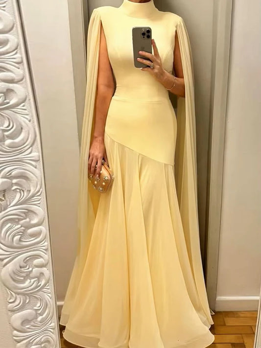 Hollow Mesh Pleated Maxi Dress | Standing Collar Sleeveless Swing Party Dress Luxegan