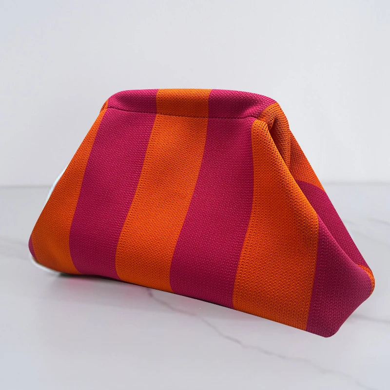 Cotton Woven Shell Clutch | Soft Casual Ruched Colorblock Summer Bag Luxegan