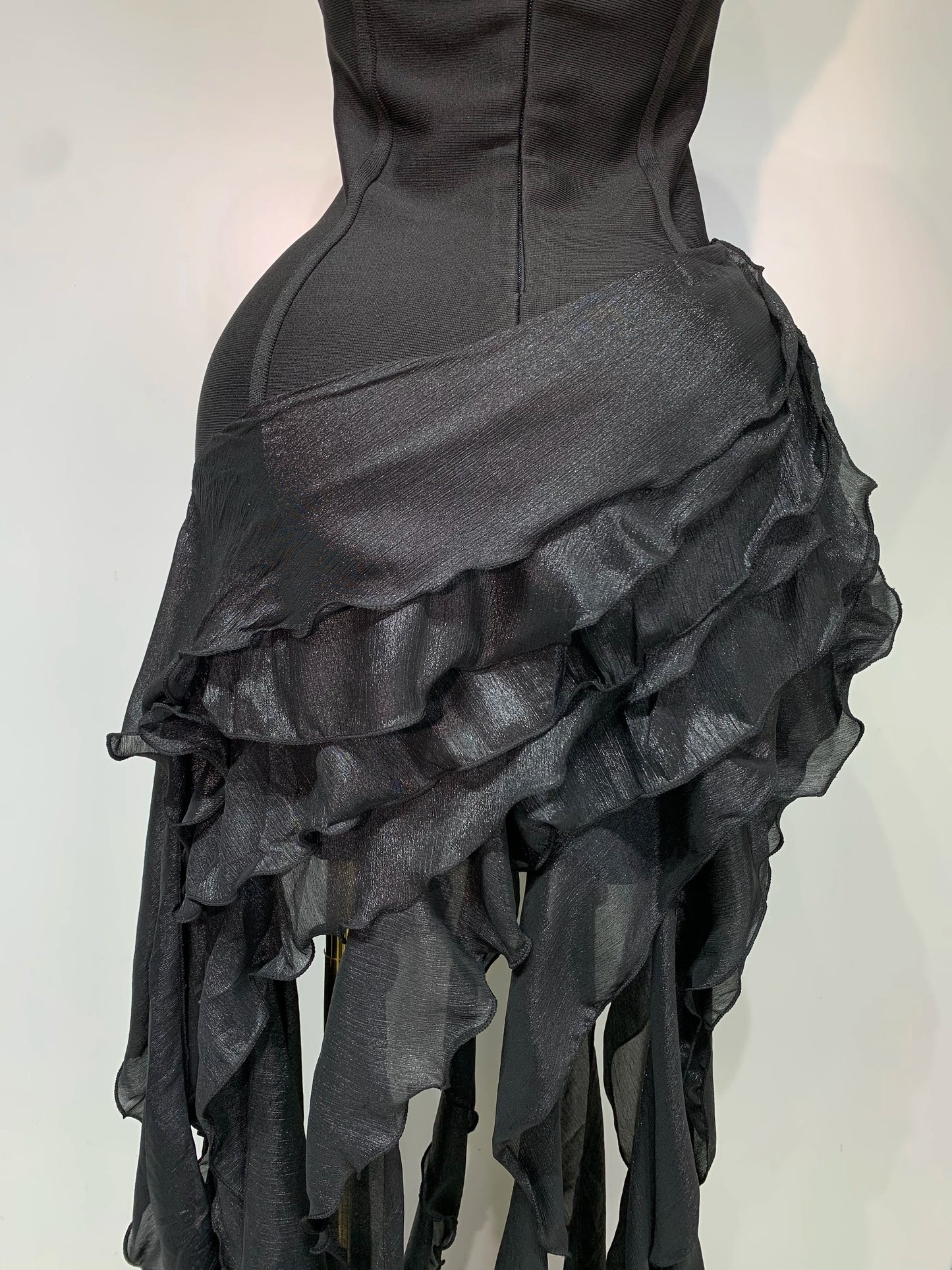 Strapless Ruffle Tassel Bandage Knit Sheath Mini Dress | Sexy Club Nightclub Party Cocktail Dress Luxegan