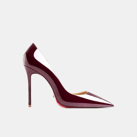 Designer Luxury Brand Stilettos | Sophisticated Red-Bottom Patent Leather Pumps | Elegant "Handmade Classics" Silhouette | "Dignified" Sexy Pointed Toe Party Shoes for Radiant Versatile Styling Luxegan