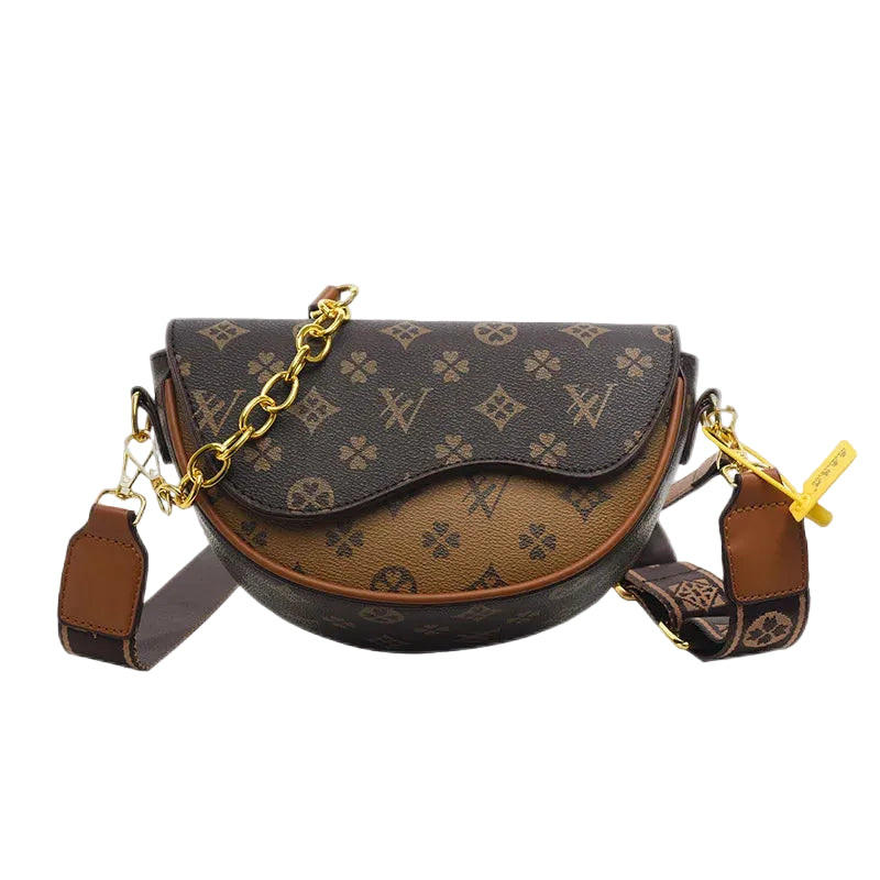 Designer Luxury Saddle Shoulder Bag | Sophisticated Letter-Patterned Clutch | Elegant Japanese & Korean Inspired Travel Tote | "Dignified" Hard-Shell PU Purse with Flap-Pocket Utility Luxegan
