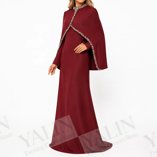 Crystal Stole A-Line Prom Gown | O-Neck Full Sleeve Floor-Length Evening Dress - view 2