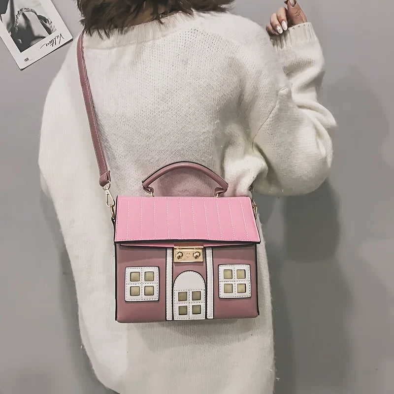 New Creative Cartoon Small House Crossbody Bag | Cute Funny Contrasting Color PU Leather Women's Handbag Luxegan