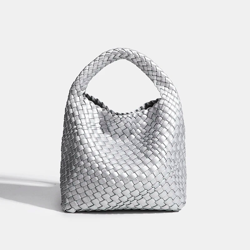 PU Woven Composite Bucket Bag | Soft Fashion Criss-cross Tote Luxegan