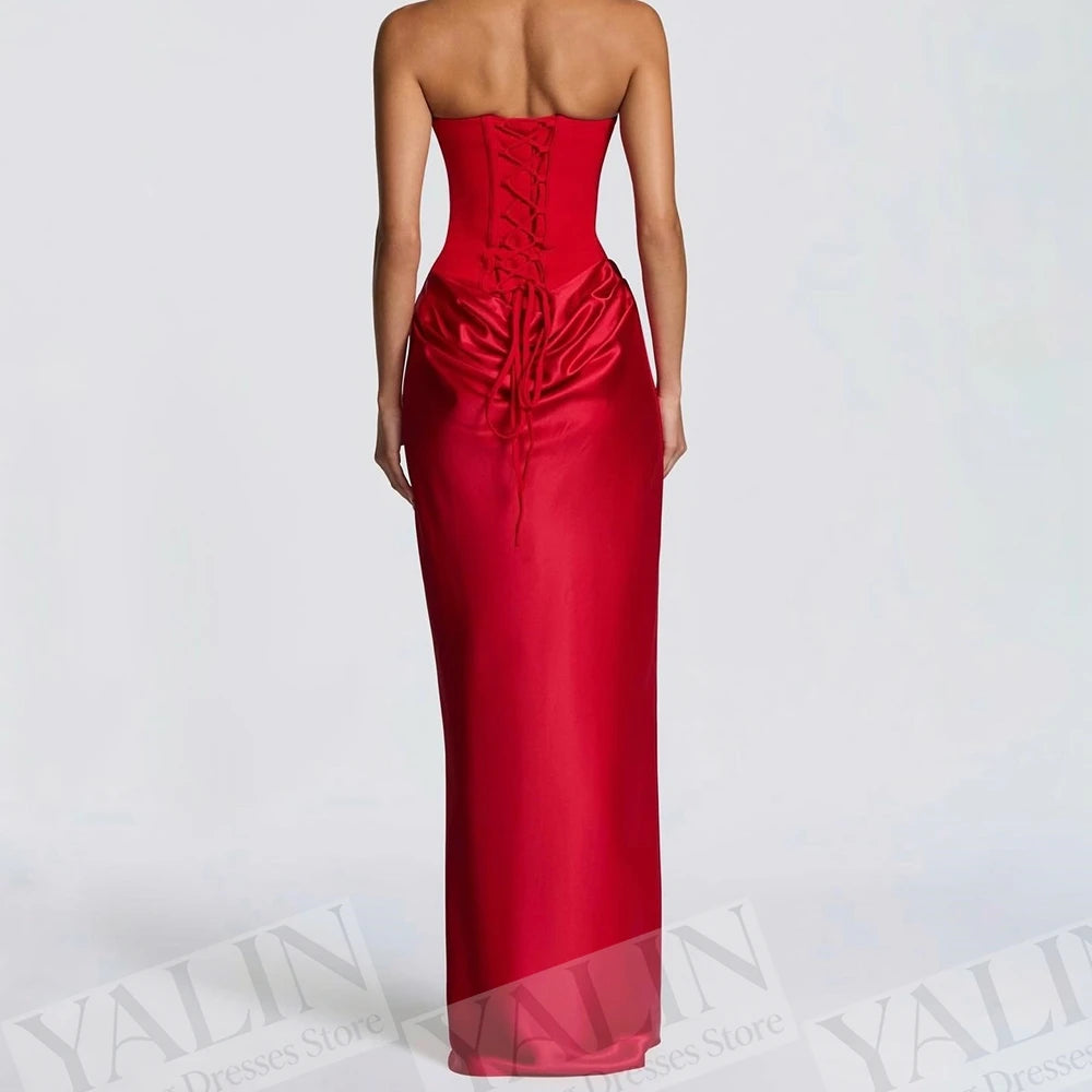 Backless Lace-Up Stole Straight Evening Gown | Strapless Sleeveless Floor-Length Prom Dress Luxegan