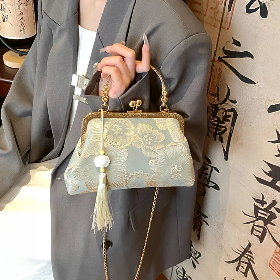 Chinese Style Embroidered Shoulder Bag | Retro Small Square Handbag & Luxury Evening Clutch Luxegan