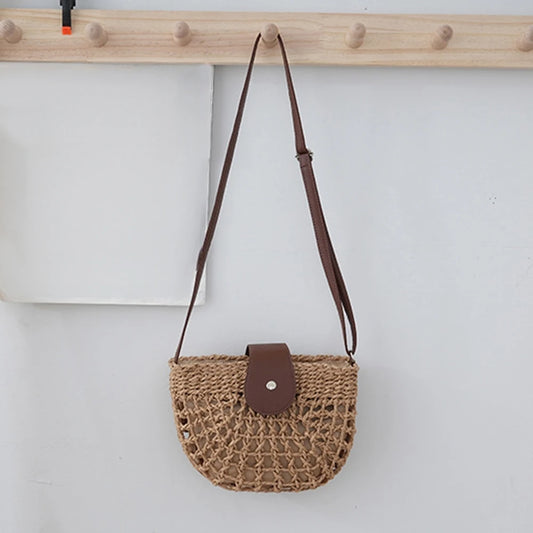 Straw Woven Saddle Bag | Vintage Semi-Circle Crossbody Purse Luxegan