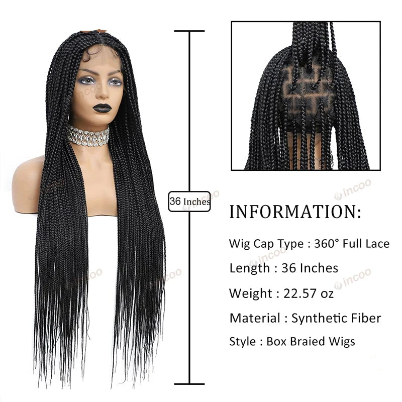 Knotless Box Braids Full Lace Wig | Cornrow Accents | Synthetic Braids | Black Women Luxegan