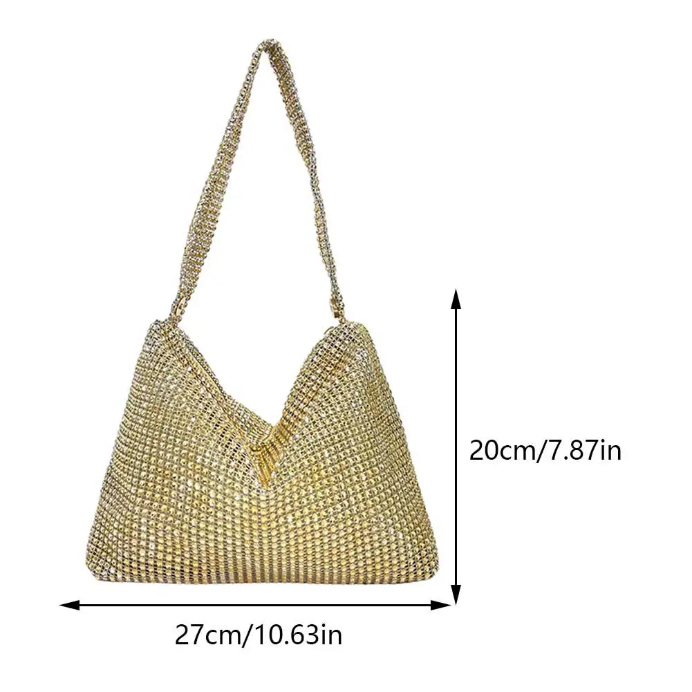 Glitter Rhinestone Evening Dinner Clutch | Sophisticated Stylish Large Capacity Underarm Bag | Elegant Everyday Sparkling Shoulder Bag | "Dignified" Soft Polyester Minaudière for Versatile Styling Luxegan