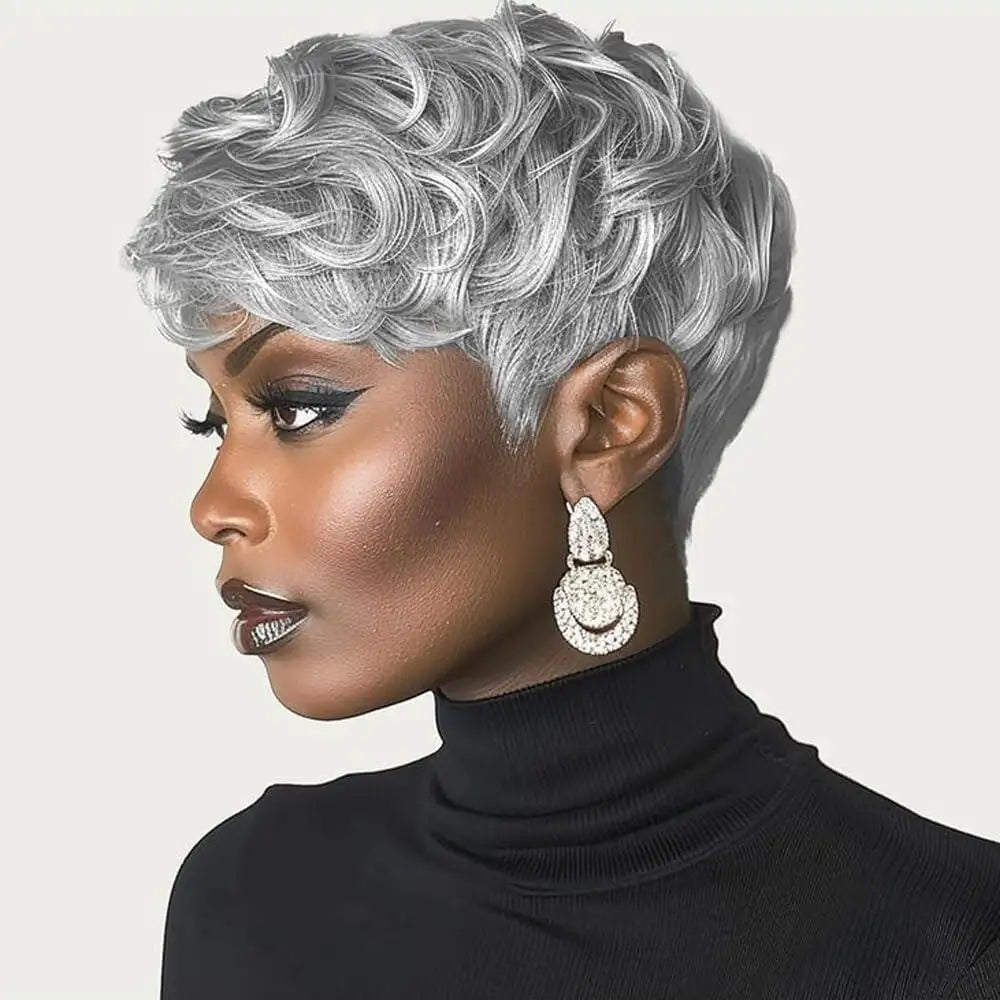 Black Women's Short Curly Elf Wig | Natural Wave Synthetic Wig (Black Color, Layered Elf Cut, Daily Use) Luxegan