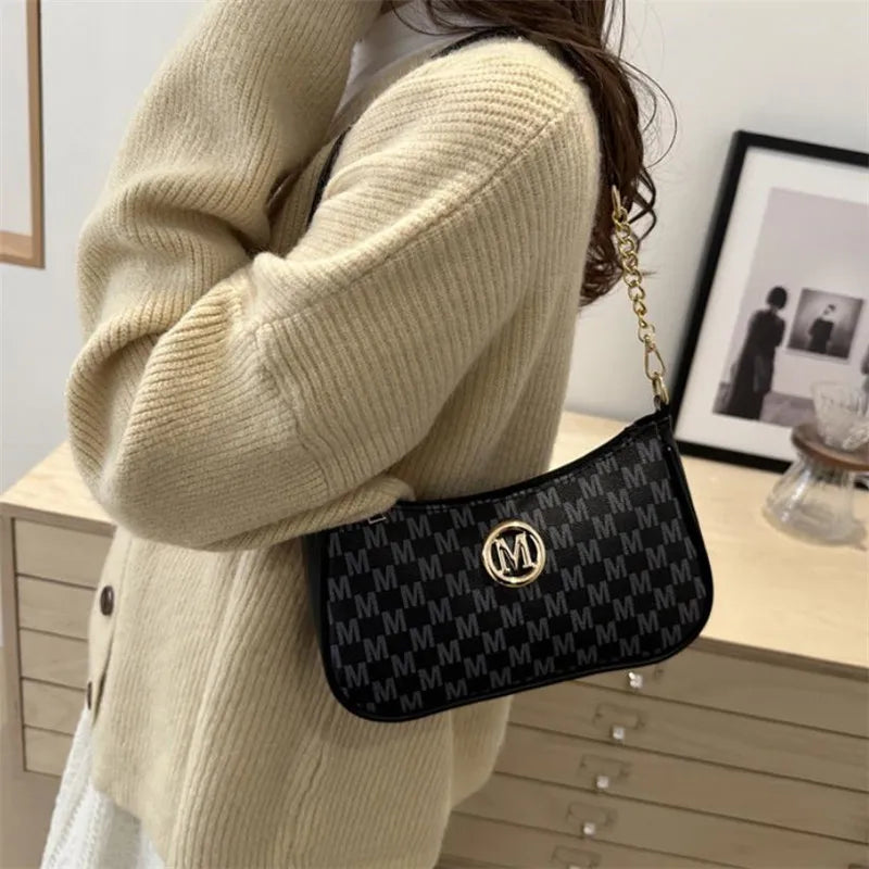 Vintage Style Half-Moon Handbag | Sophisticated Sequined Crossbody Bag for Women | Elegant Letter Print Messenger with Adjustable Strap | Fashion-Forward Party Purse & Versatile Shoulder Tote Luxegan