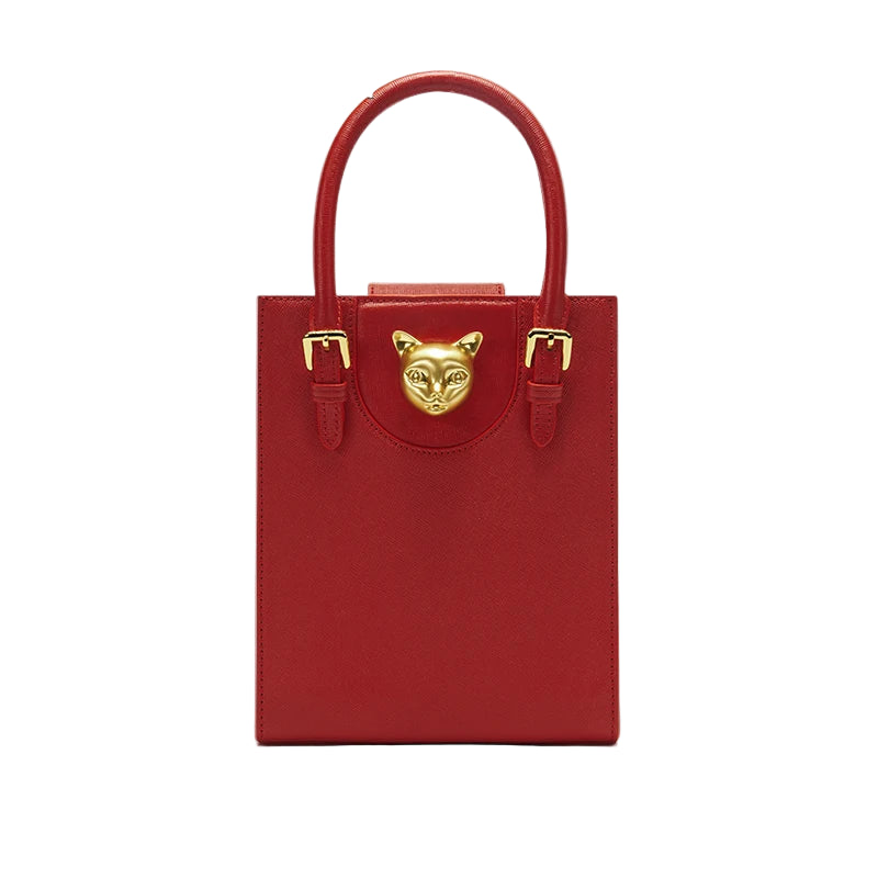 Hard Split Leather Cat Luxury Mini Bag | Designer Box Crossbody Luxegan