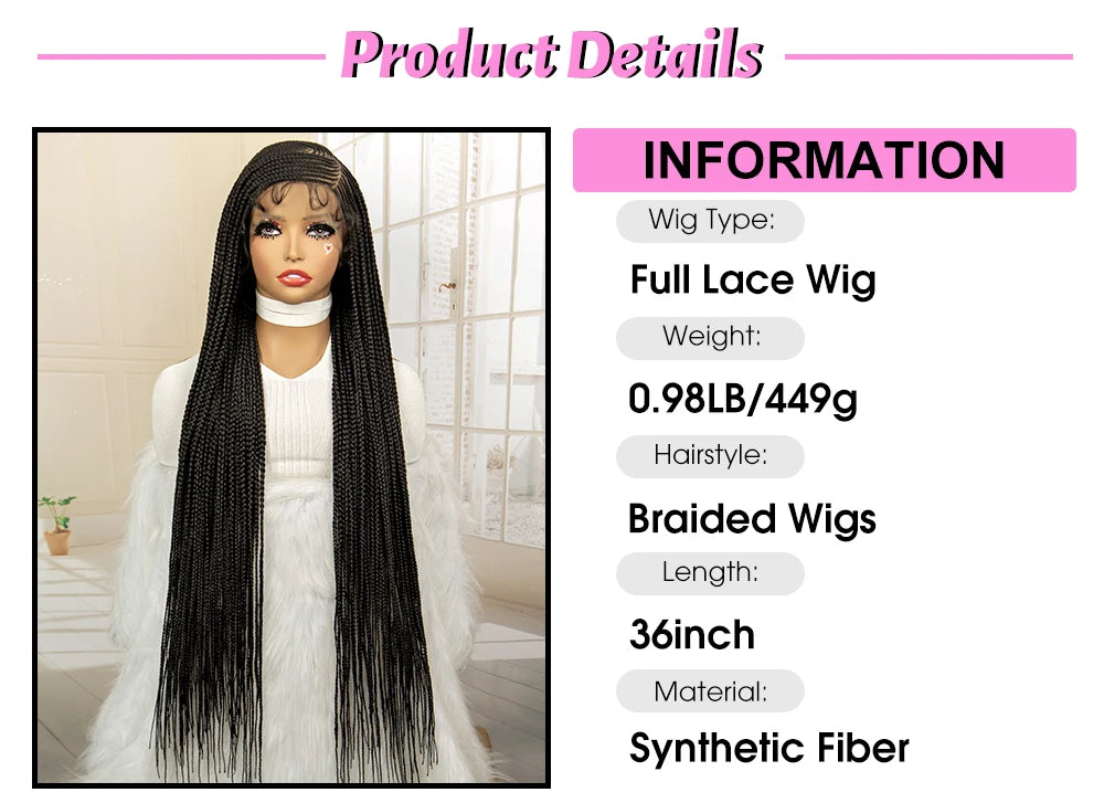 36 Inch Square Knotless Box Cornrow Wig | Full Lace Frontal