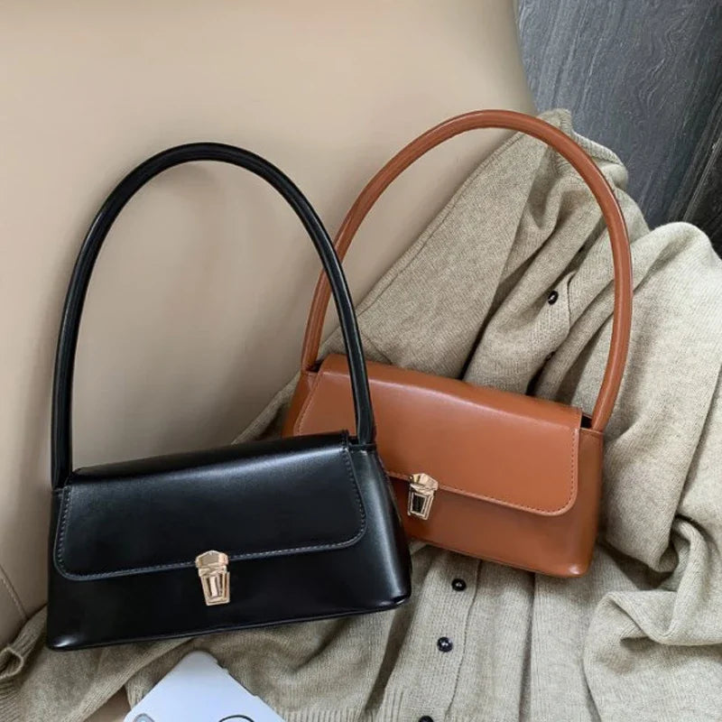 Fashion Retro Women's Shoulder Bag | Simple Solid Colour Handbag & Vintage Underarm Bag (Unisex Tote) Luxegan