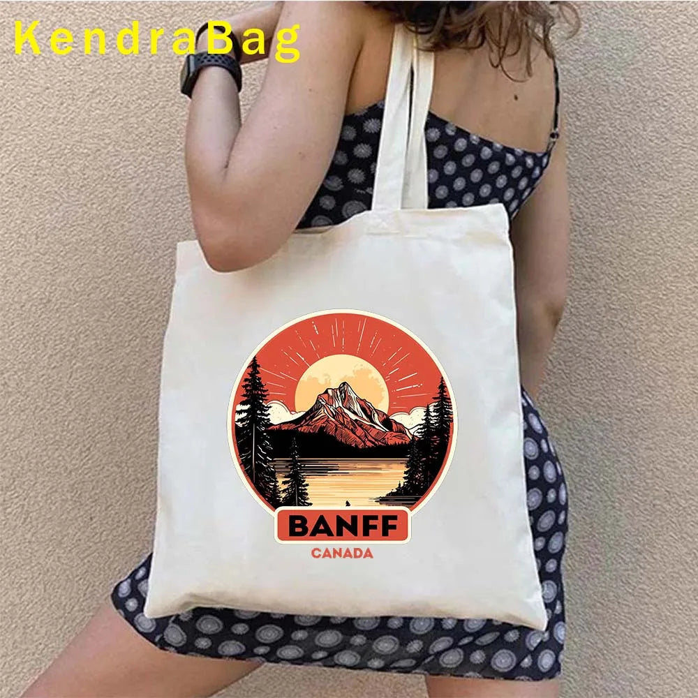 Canadian City Landscape Cotton Canvas Tote Bag | Happy Canada Day Tourist Gift | Reusable Eco-Friendly Shoulder Handbag (Women) Luxegan