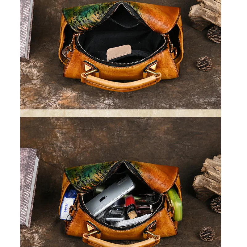 Vintage Women Luxury Leather Handbag For Female Bag Luxury Designer Hand Drawn Cartoon Pattern Ladies Shoulder Bags Luxegan