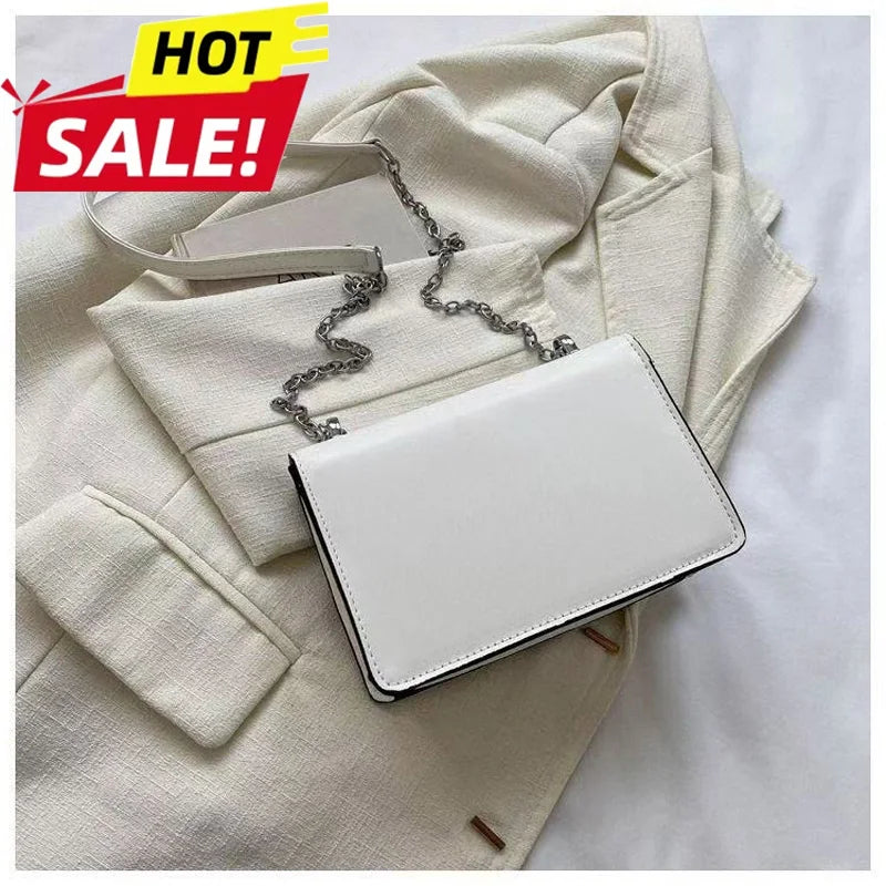 Urban Minimalist Chain Handbag | Sophisticated "Small Square" Silhouette | Elegant Snap-Secure Flap Crossbody | "Dignified" High-Performance Vegan Leather Accessory for Radiant Versatile Styling Luxegan