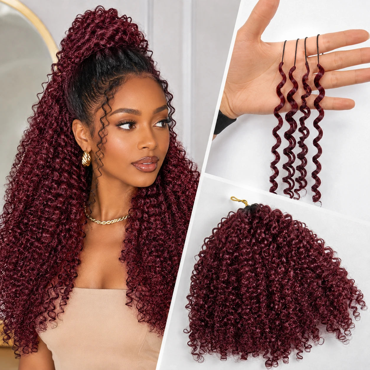 99J Burgundy Deep Pixie Curls Virgin Human Hair Crochet Extensions | 16-24in Luxegan