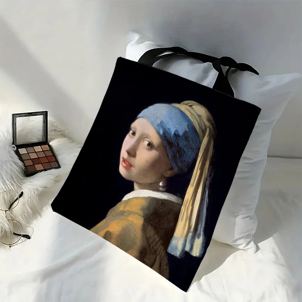 Oil Painting Printed Lightweight Tote | Sophisticated Artistic Linen-Look Handbag | Elegant - view 5