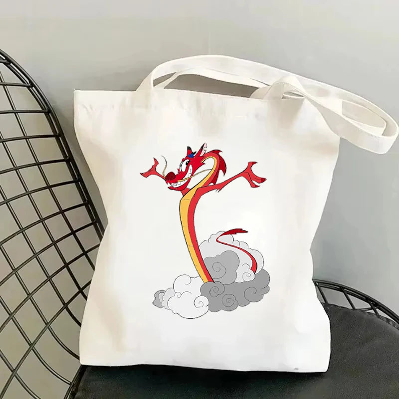 Unisex Mulan Cartoon Canvas Tote Bag | Vintage Harajuku Streetwear Casual Shoulder Handbag (Soft & Stylish) Luxegan