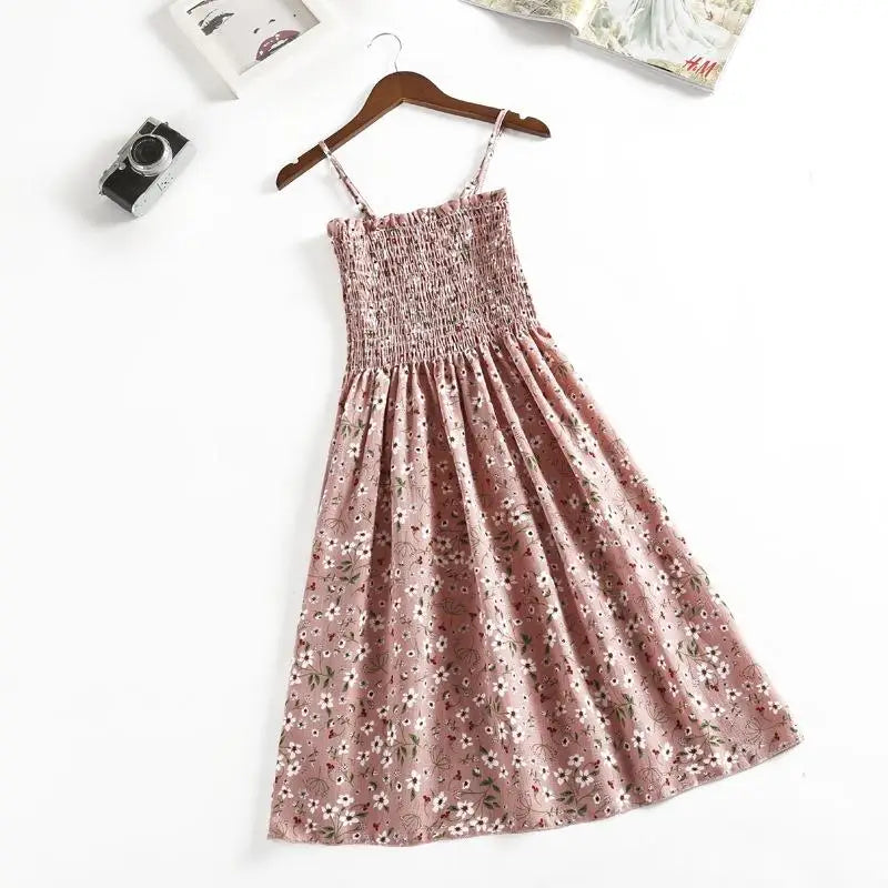 Floral Chiffon Spaghetti Strap Mini Dress | Ruffled Slash-Neck Elastic Waist Sundress | Tiered Spring/Summer Slim Fit A-Line Dress Luxegan