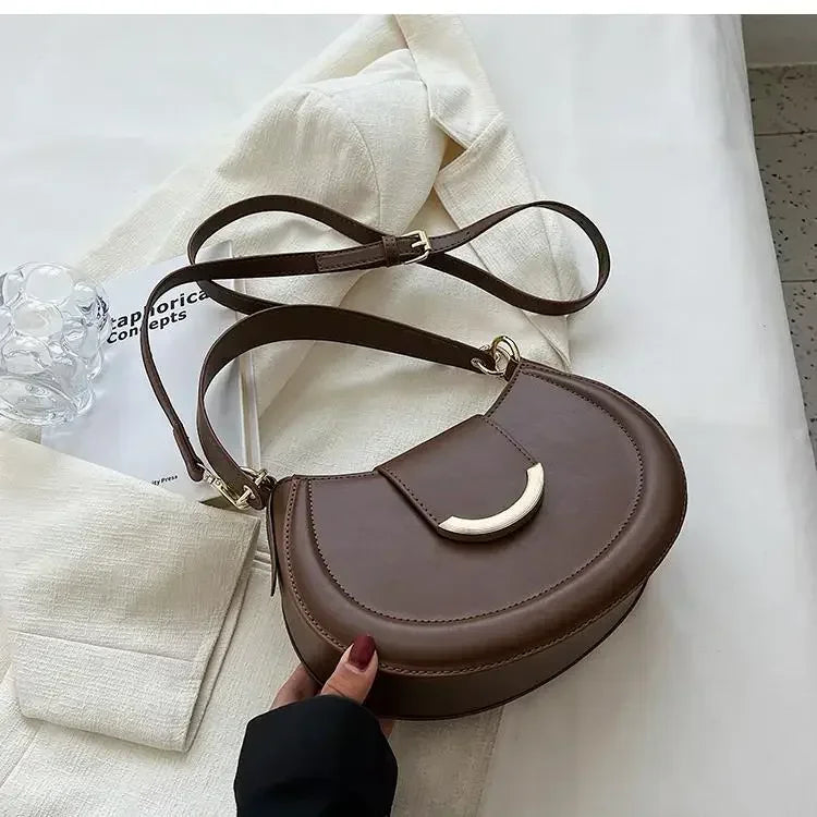 Designer Trend Leather Underarm Bag | Sophisticated Solid Color Small Armpit Shoulder Bag | Elegant Casual Bucket Shaped Handbag | Luxury Soft PU Leather Crossbody with "Dignified" Magnetic Hasp Luxegan